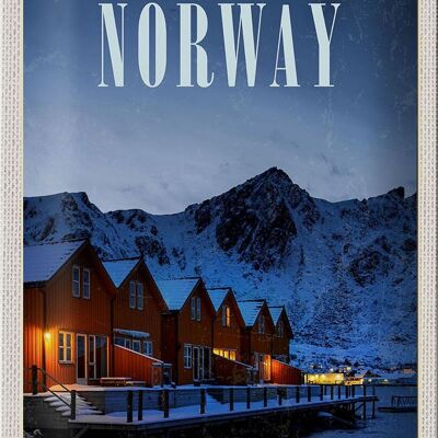Cartel de chapa viaje 20x30cm Noruega invierno nieve lugar de vacaciones