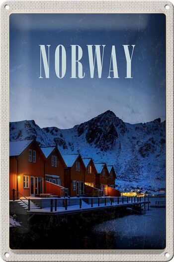Panneau en étain voyage 20x30cm, lieu de vacances en neige d'hiver en norvège 1