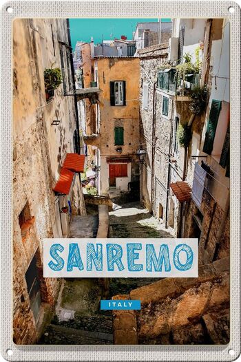 Panneau de voyage en étain, 20x30cm, Sanremo, italie, bâtiment de la vieille ville 1