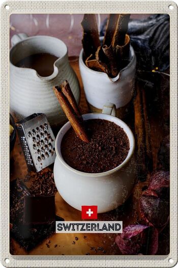 Signe en étain voyage 20x30cm, suisse Dessert chocolat bâton de cannelle 1