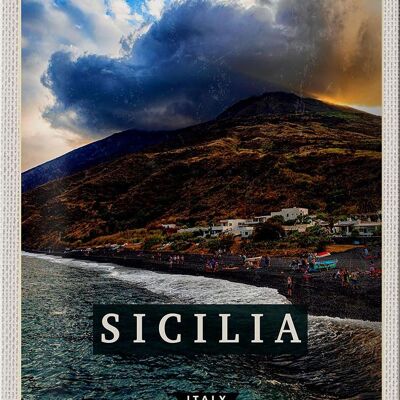Cartel de chapa de viaje, 20x30cm, Sicilia, playa, mar, viaje de vacaciones