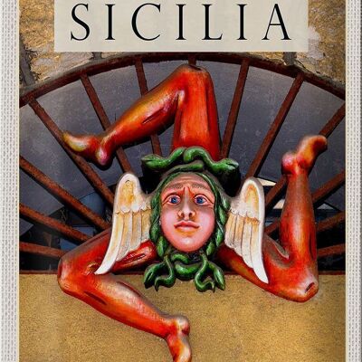 Targa in metallo da viaggio 20x30 cm Sicilia Italia Scultura Trinacria