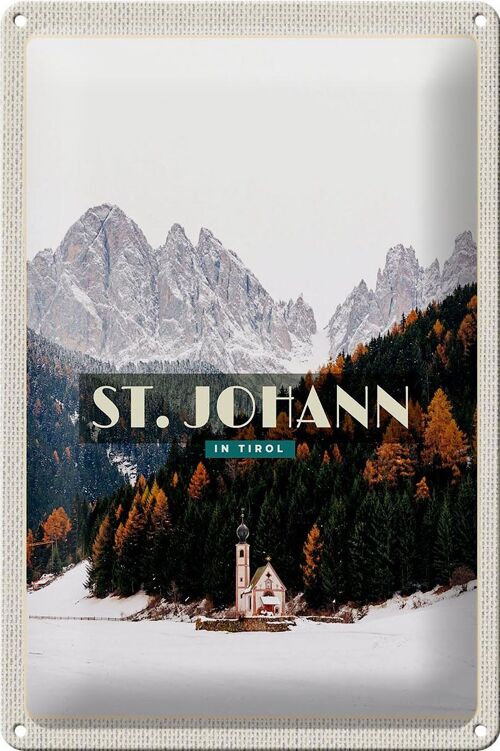 Blechschild Reise 20x30cm St. Johann in Tirol Schnee Wald Winter