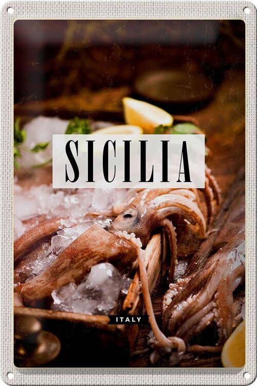 Blechschild Reise 20x30cm Sizilien Italien Gerichte Tintenfisch