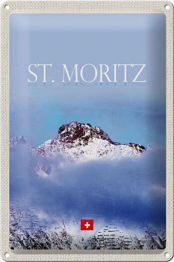 Plaque en étain voyage 20x30cm pcs. Vue de Moritz sur le sommet de la montagne 1