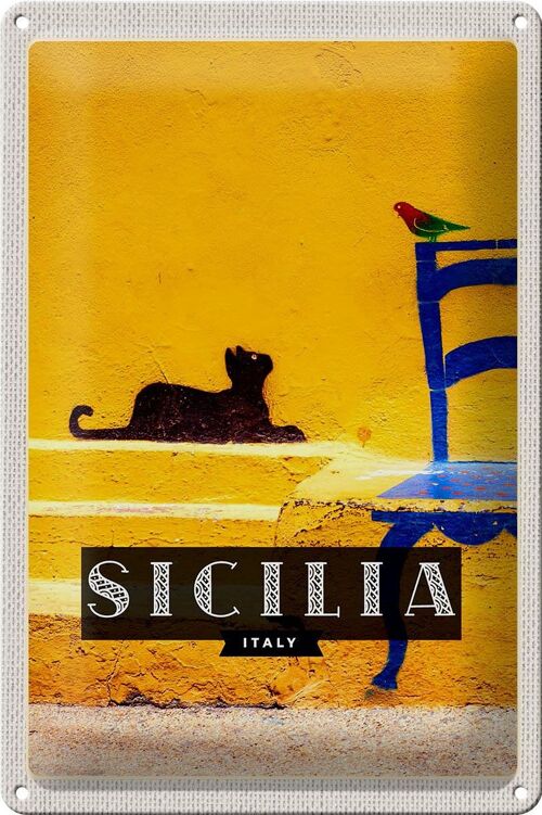 Blechschild Reise 20x30 Sizilien Italien malerisches Bild Katze