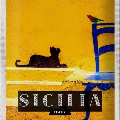 Cartel de chapa de viaje 20x30 Sicilia Italia cuadro pintoresco gato