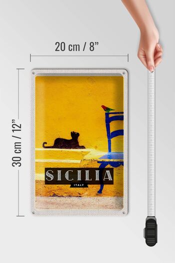 Signe en étain voyage 20x30 Sicile Italie image pittoresque chat 4