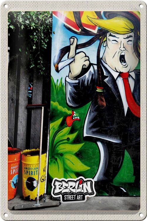 Blechschild Reise 20x30cm Berlin Graffiti Donald Trump Street Art