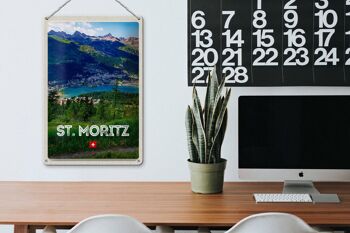 Plaque en étain voyage 20x30cm pcs. Moritz Suisse vue panoramique sur les montagnes du lac 3