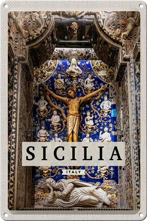 Blechschild Reise 20x30cm Sizilien Italien Christ Jesus am Kreuz
