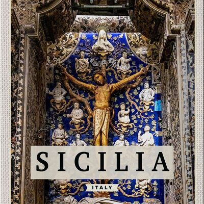 Targa in metallo da viaggio 20x30 cm Sicilia Italia Cristo Gesù in croce