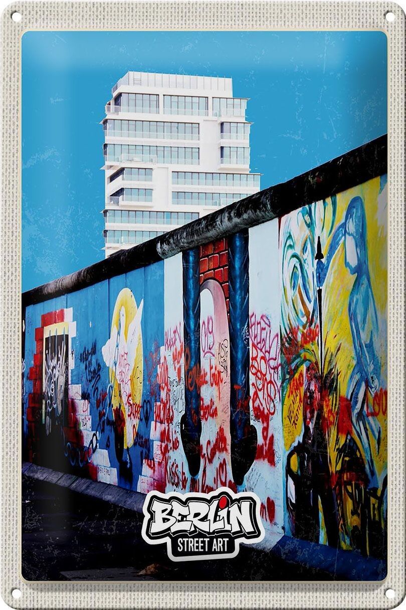 Targa in metallo da viaggio 20x30 cm Grattacielo di Berlino, strada d'arte dei graffiti