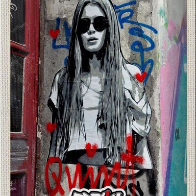 Cartel de chapa viaje 20x30cm Berlín negro blanco graffiti mujer