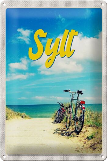 Signe en étain voyage 20x30cm, plage de Sylt, sable de mer, vélo d'été 1