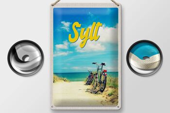 Signe en étain voyage 20x30cm, plage de Sylt, sable de mer, vélo d'été 2