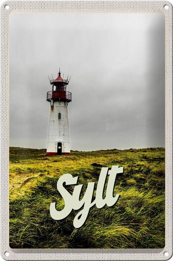 Plaque en tôle voyage 20x30cm Sylt plage phare prairie 1