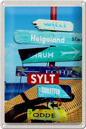 Panneau en étain voyage 20x30cm Île de Sylt Allemagne Helgoland 1