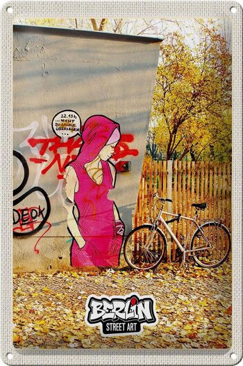 Panneau en étain voyage 20x30cm, peinture artistique de rue de Berlin rose 1