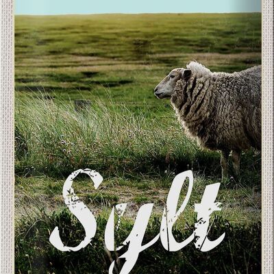 Panneau en étain voyage 20x30cm, île de Sylt, vacances, prairie, mouton