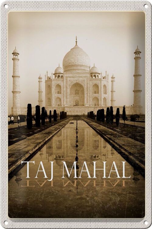 Blechschild Reise 20x30cm Indien schwarz weiß Taj Mahal