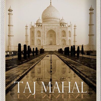 Tin sign travel 20x30cm India black white Taj Mahal