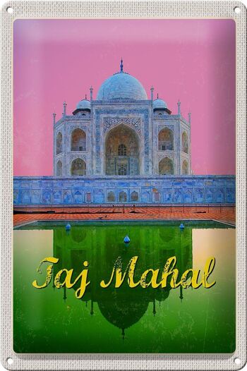 Signe en étain voyage 20x30cm inde asie Taj Mahal Agra Yamuna 1