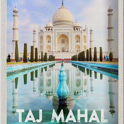 Cartel de chapa de viaje, 20x30cm, India, jardín frontal, Taj Mahal