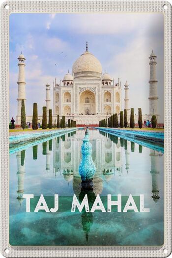 Panneau de voyage en étain, 20x30cm, jardin devant l'inde, Taj Mahal 1