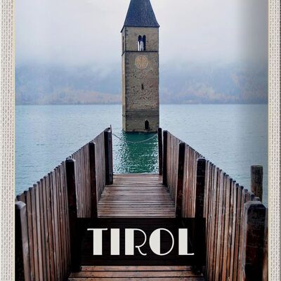 Panneau en étain voyage 20x30cm, clocher de l'église du Tyrol autriche