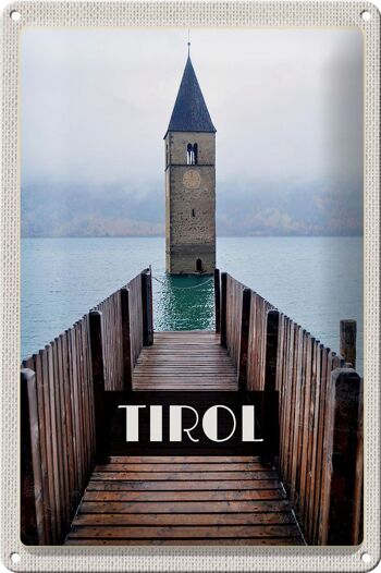 Panneau en étain voyage 20x30cm, clocher de l'église du Tyrol autriche 1
