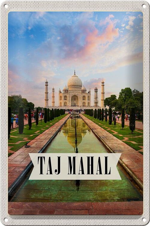 Blechschild Reise 20x30cm Indien Taj Mahal Agra Garten Bäume