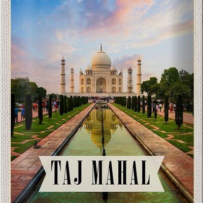 Cartel de chapa de viaje, 20x30cm, India, Taj Mahal, Agra, árboles de jardín