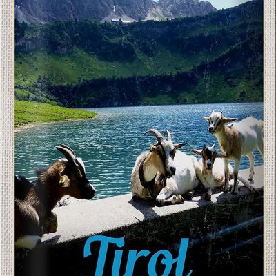 Cartel de chapa de viaje, 20x30cm, Tirol, Austria, cabras, agua, naturaleza