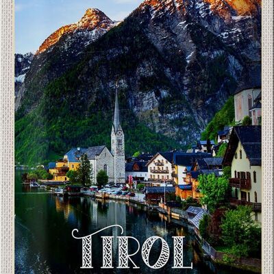 Cartel de chapa viaje 20x30cm Ciudad del Tirol en las montañas de agua