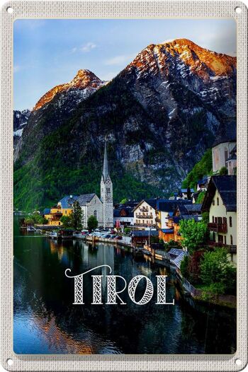 Plaque en tôle voyage 20x30cm Ville du Tyrol sur les montagnes aquatiques 1