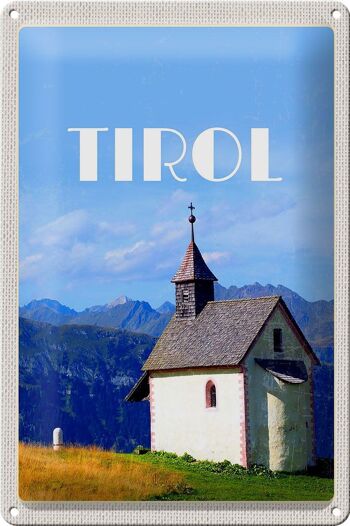 Panneau en étain voyage 20x30cm, église du Tyrol sur la forêt naturelle de montagne 1