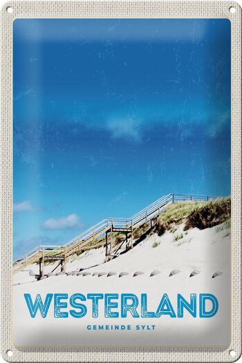 Panneau en étain voyage 20x30cm, passerelle de plage Westerland Sylt 1