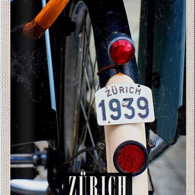 Blechschild Reise 20x30cm Zürich Fahrrad 1939 Europa