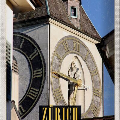 Cartel de chapa de viaje, 20x30cm, reloj de la iglesia de Zurich, arquitectura dorada