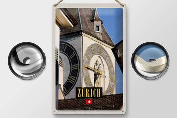 Signe en étain voyage 20x30cm, horloge d'église de Zurich, Architecture dorée 2