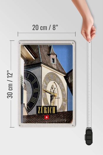 Signe en étain voyage 20x30cm, horloge d'église de Zurich, Architecture dorée 4