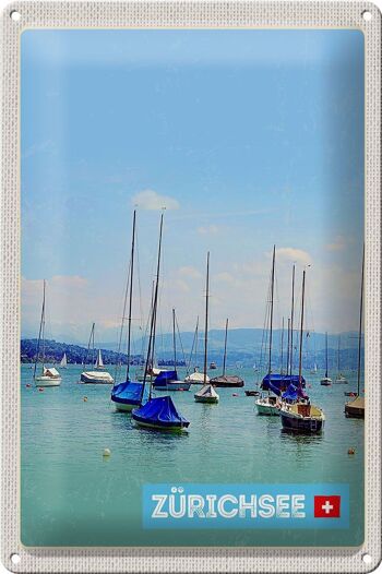 Plaque en tôle voyage 20x30cm Bateaux de Zurich sur le lac de Zurich en été 1