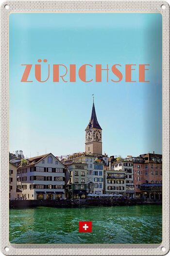 Plaque en tôle voyage 20x30cm Zurich Suisse vue sur le lac et la ville 1