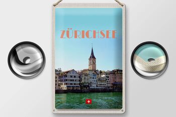 Plaque en tôle voyage 20x30cm Zurich Suisse vue sur le lac et la ville 2
