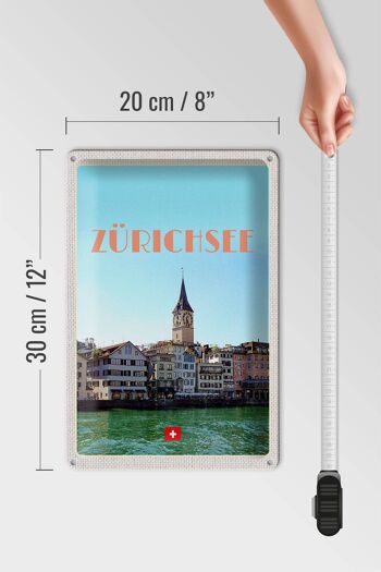 Plaque en tôle voyage 20x30cm Zurich Suisse vue sur le lac et la ville 4