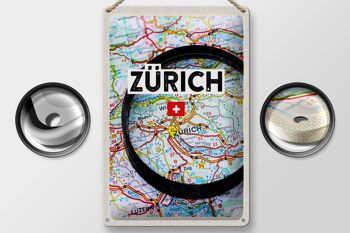 Signe en étain voyage 20x30cm Zurich Suisse carte loupe ville 2
