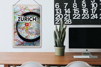Signe en étain voyage 20x30cm Zurich Suisse carte loupe ville 3