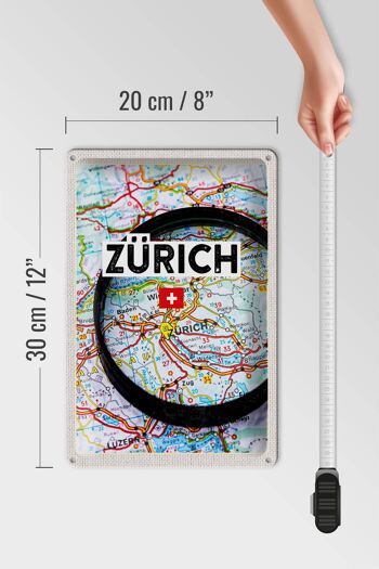 Signe en étain voyage 20x30cm Zurich Suisse carte loupe ville 4