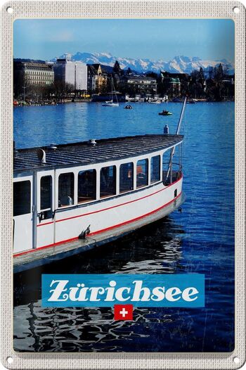 Panneau en étain voyage 20x30cm, bateau de Zurich, lac, ville, montagnes 1